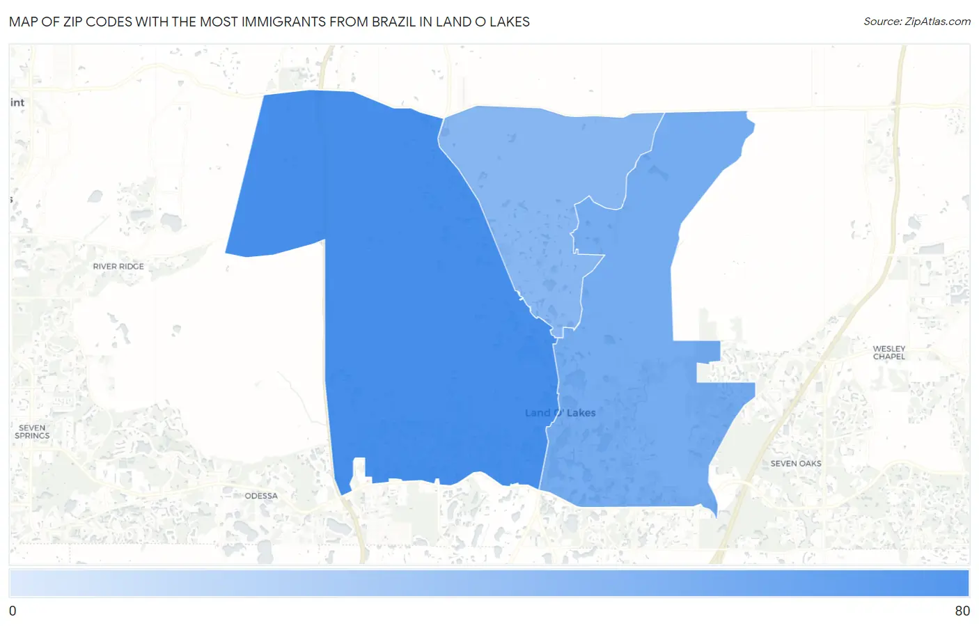 Zip Codes with the Most Immigrants from Brazil in Land O Lakes Map