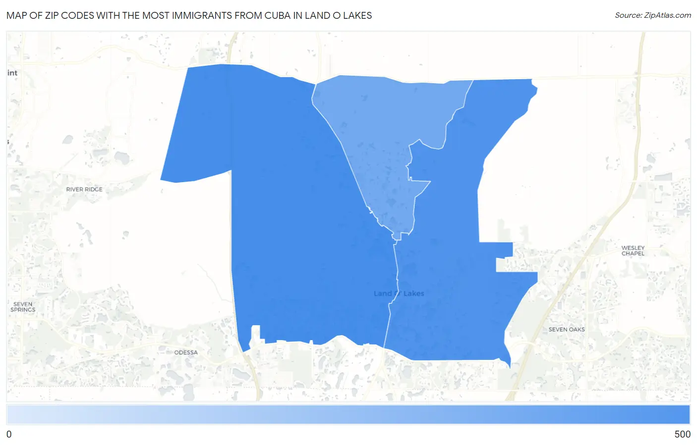 Zip Codes with the Most Immigrants from Cuba in Land O Lakes Map