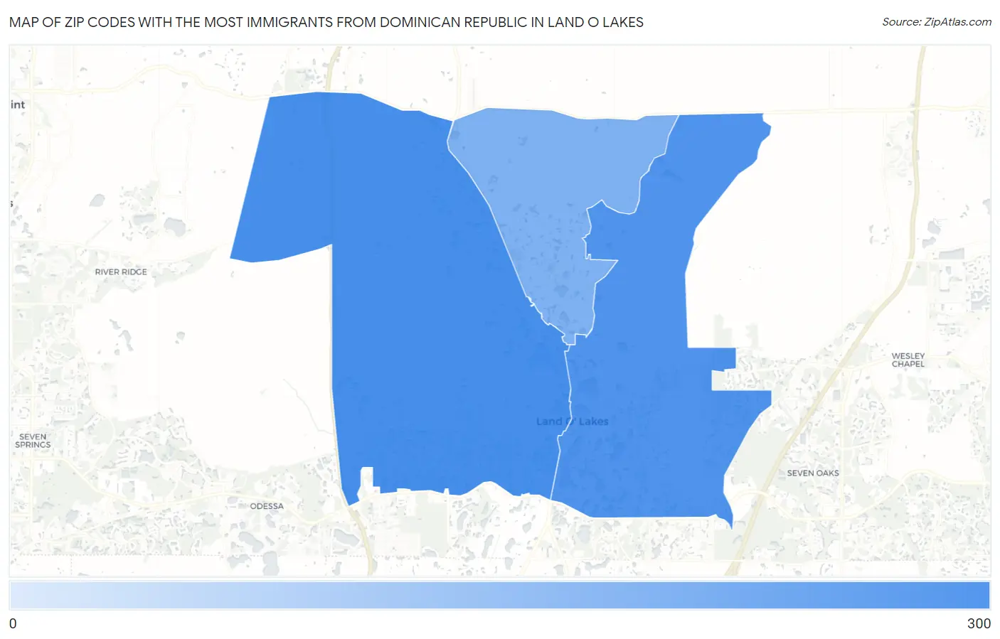 Zip Codes with the Most Immigrants from Dominican Republic in Land O Lakes Map