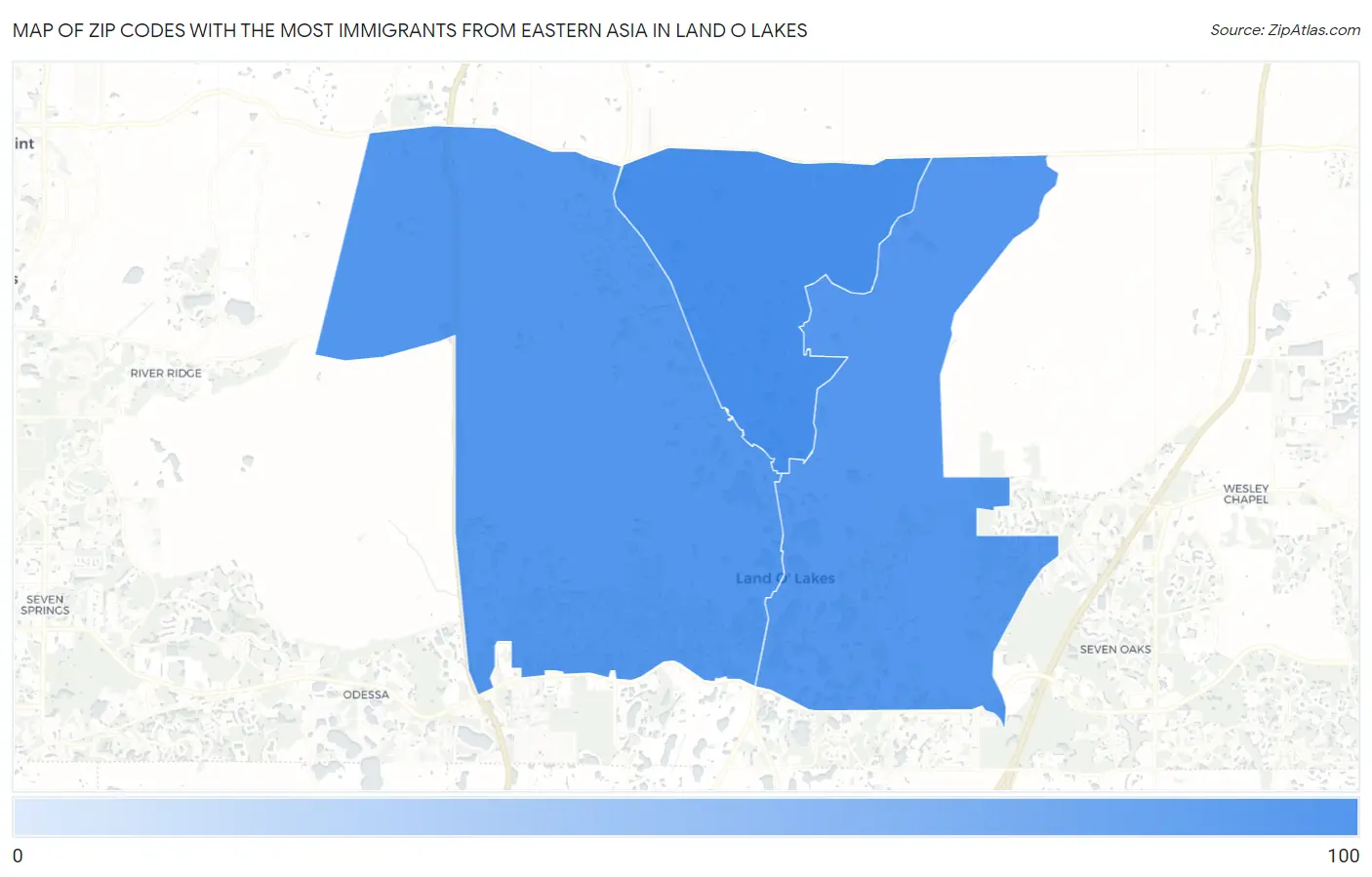 Zip Codes with the Most Immigrants from Eastern Asia in Land O Lakes Map