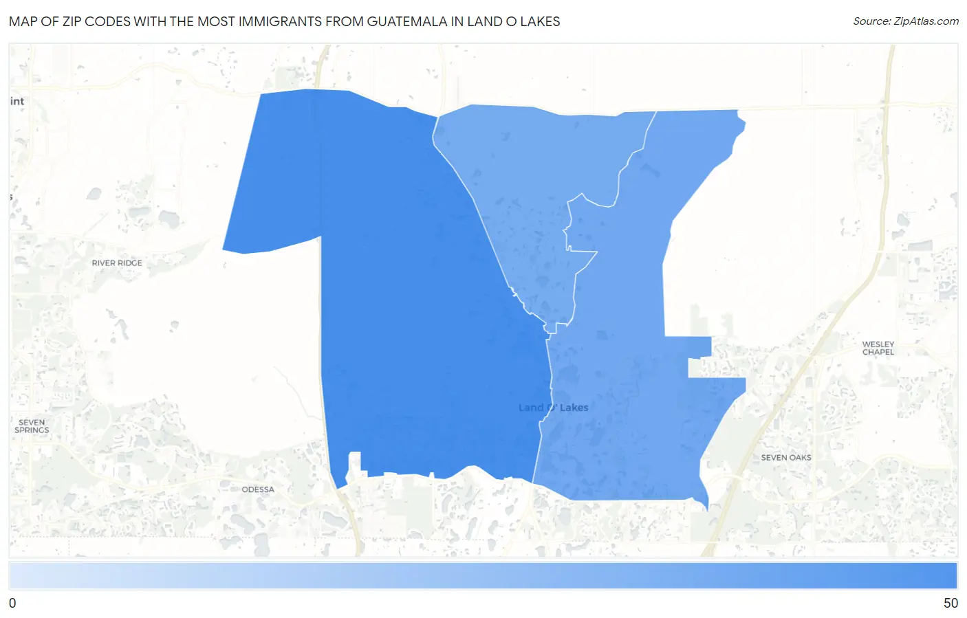 Zip Codes with the Most Immigrants from Guatemala in Land O Lakes Map