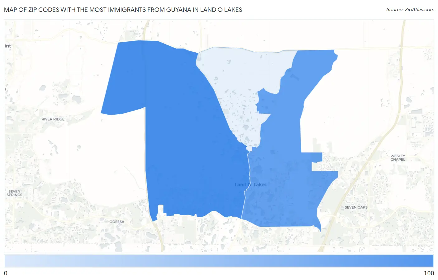 Zip Codes with the Most Immigrants from Guyana in Land O Lakes Map