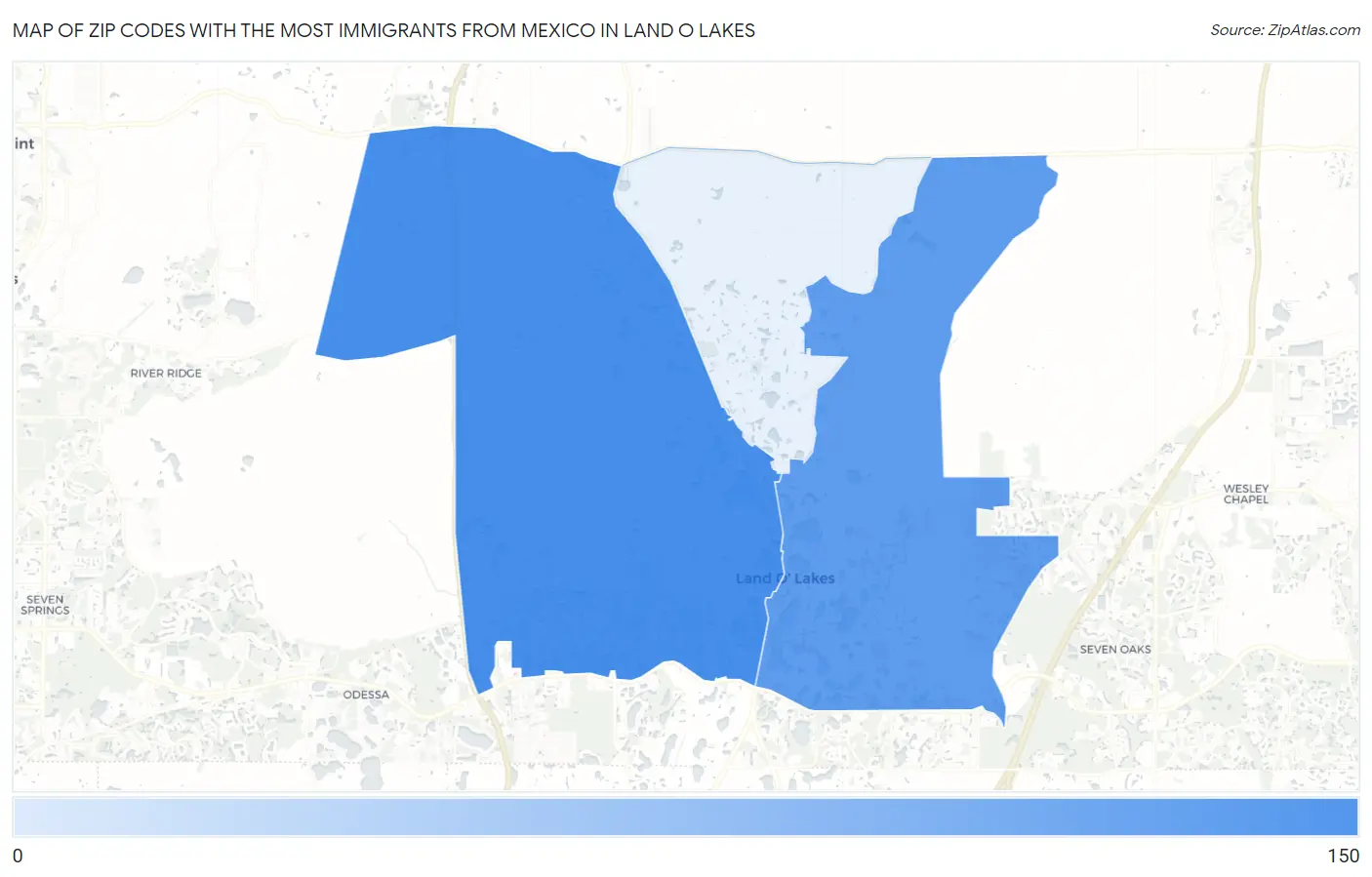 Zip Codes with the Most Immigrants from Mexico in Land O Lakes Map