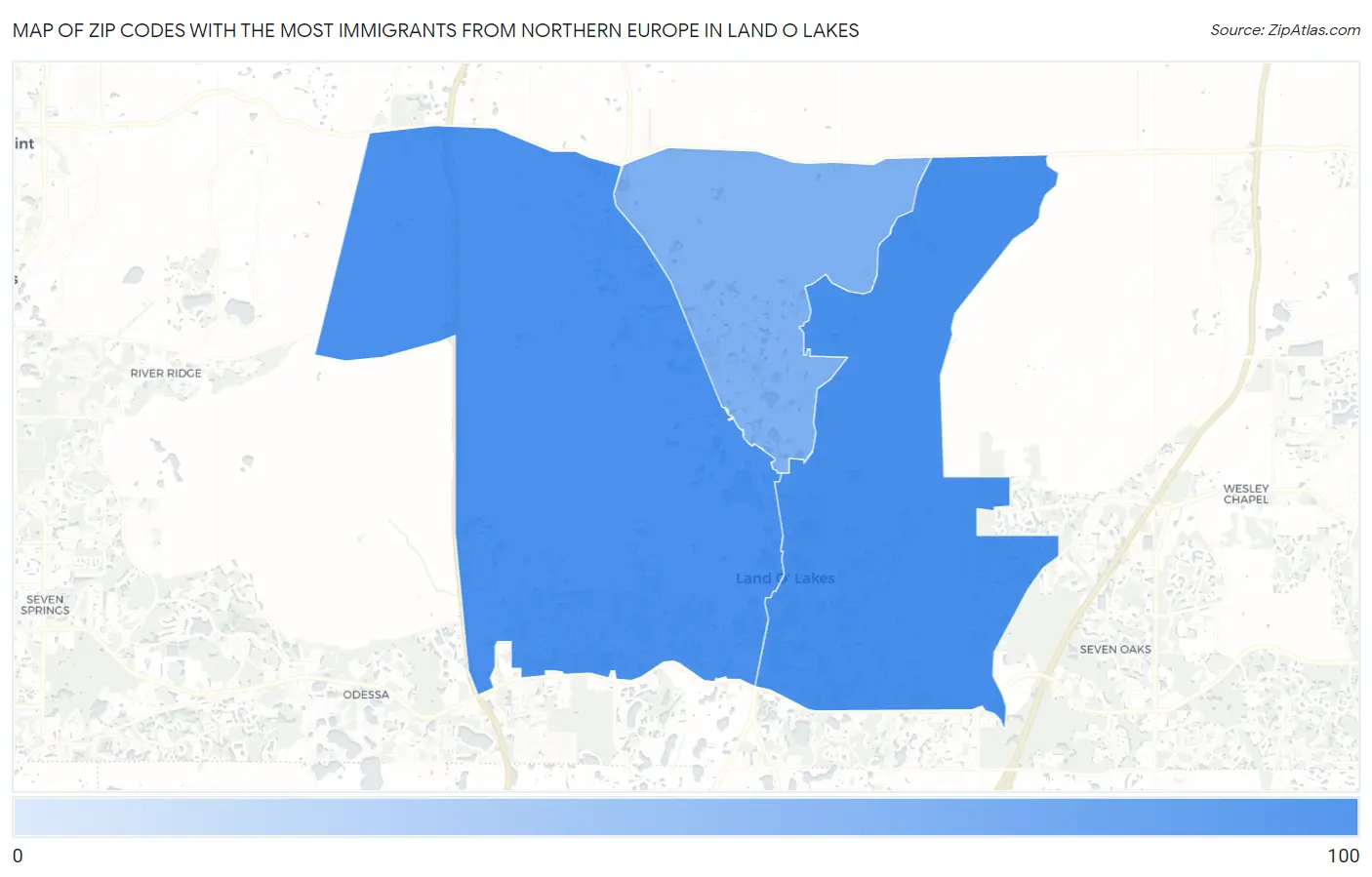 Zip Codes with the Most Immigrants from Northern Europe in Land O Lakes Map