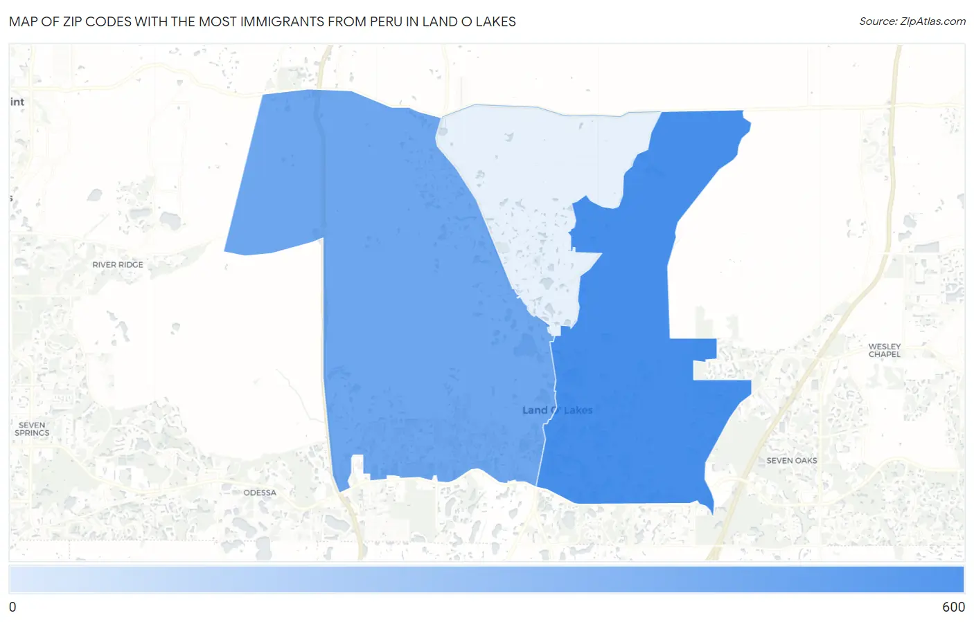 Zip Codes with the Most Immigrants from Peru in Land O Lakes Map