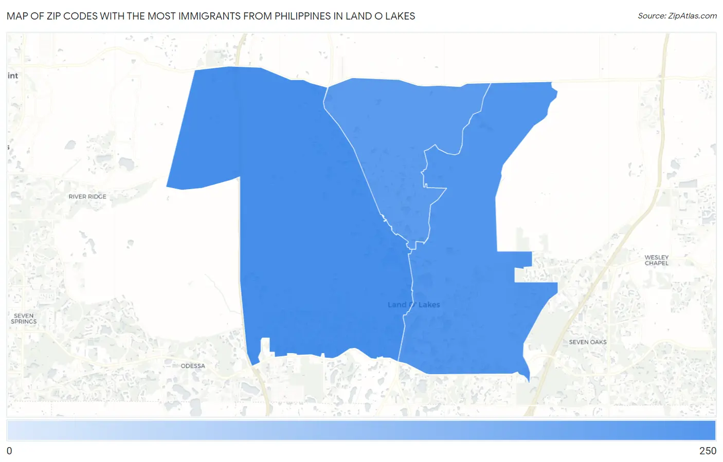 Zip Codes with the Most Immigrants from Philippines in Land O Lakes Map