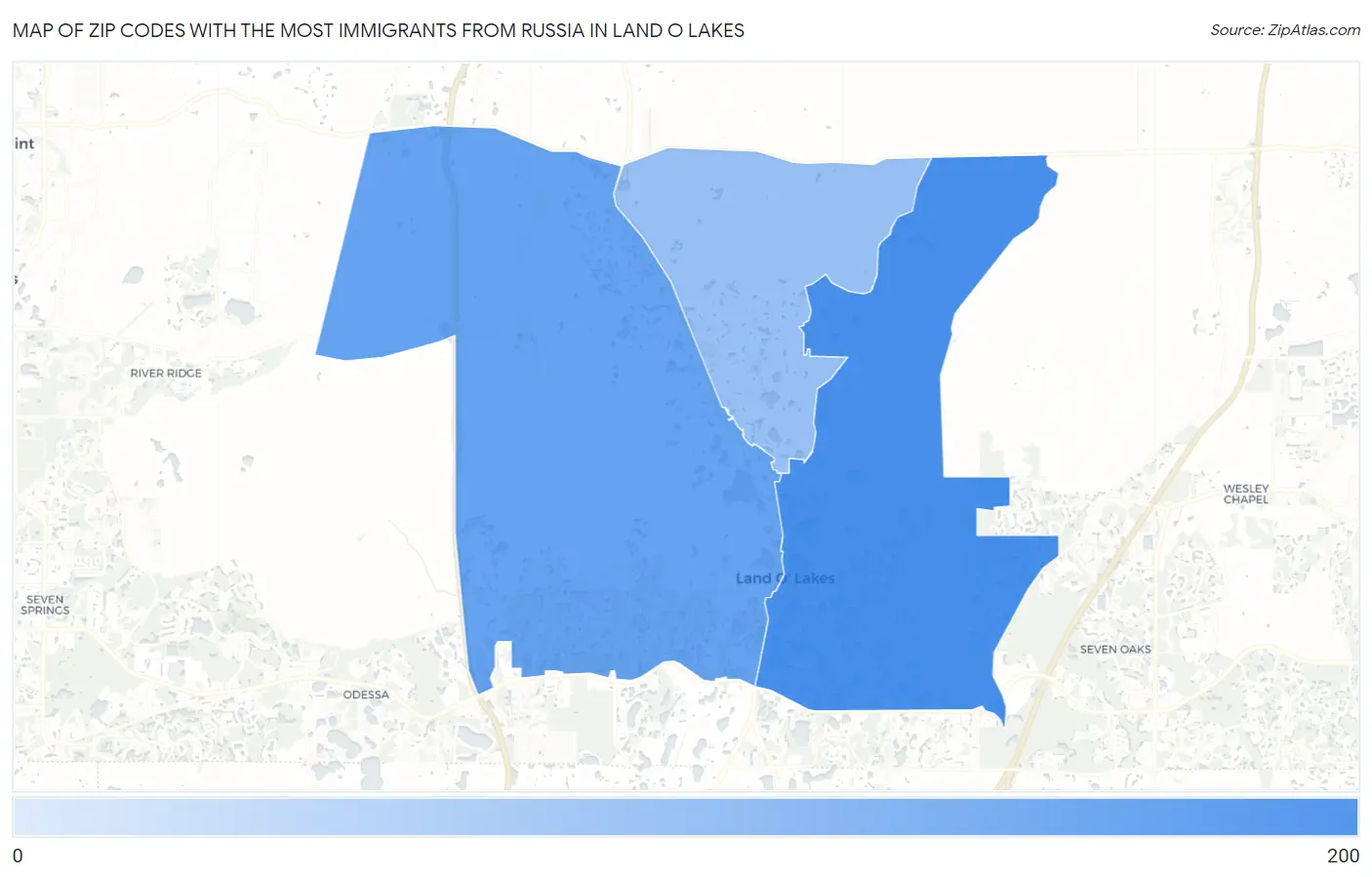 Zip Codes with the Most Immigrants from Russia in Land O Lakes Map