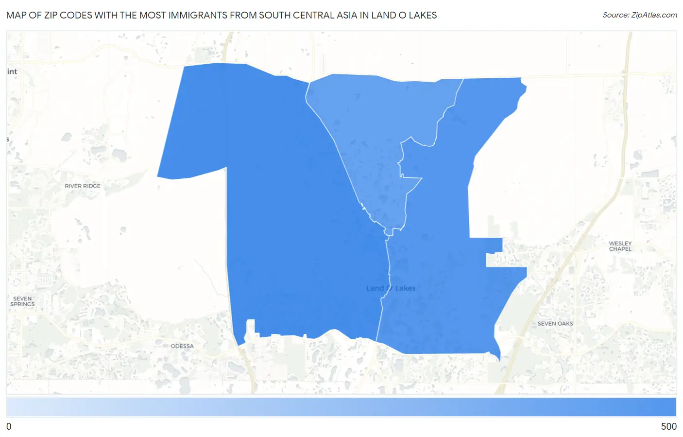 Zip Codes with the Most Immigrants from South Central Asia in Land O Lakes Map