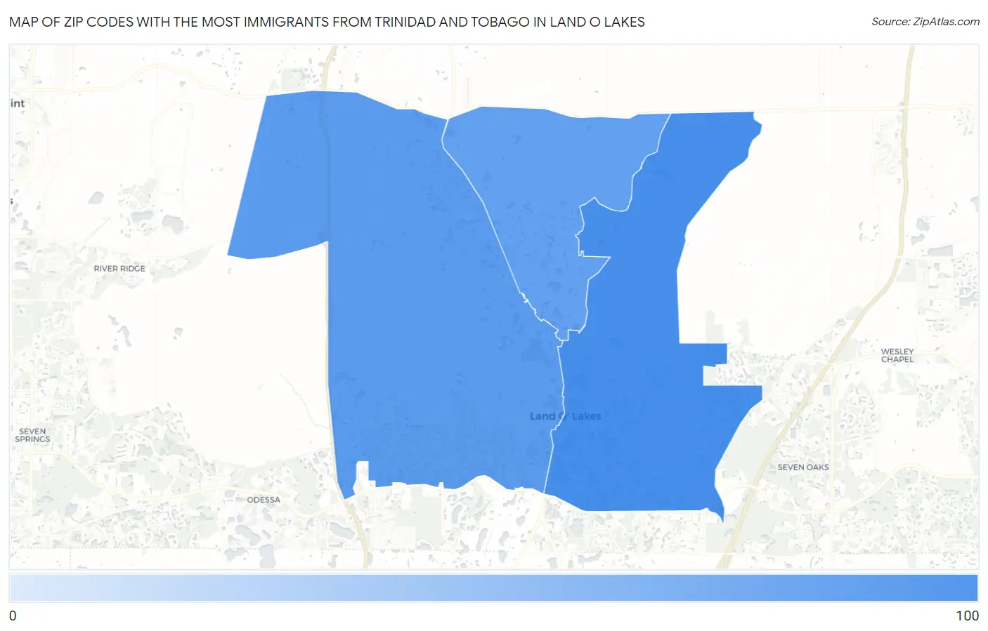 Zip Codes with the Most Immigrants from Trinidad and Tobago in Land O Lakes Map