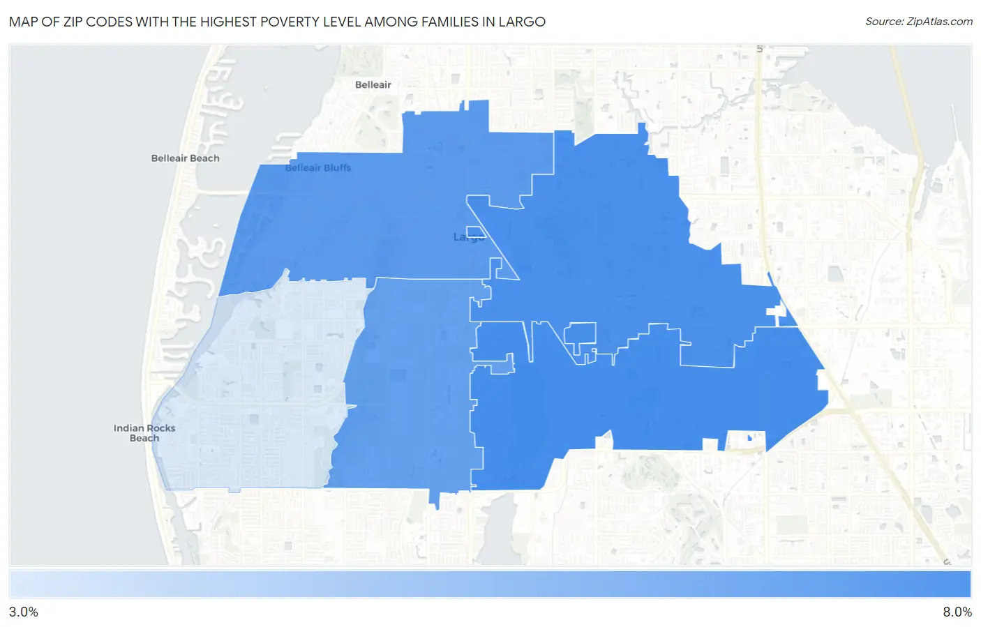 Zip Codes with the Highest Poverty Level Among Families in Largo Map
