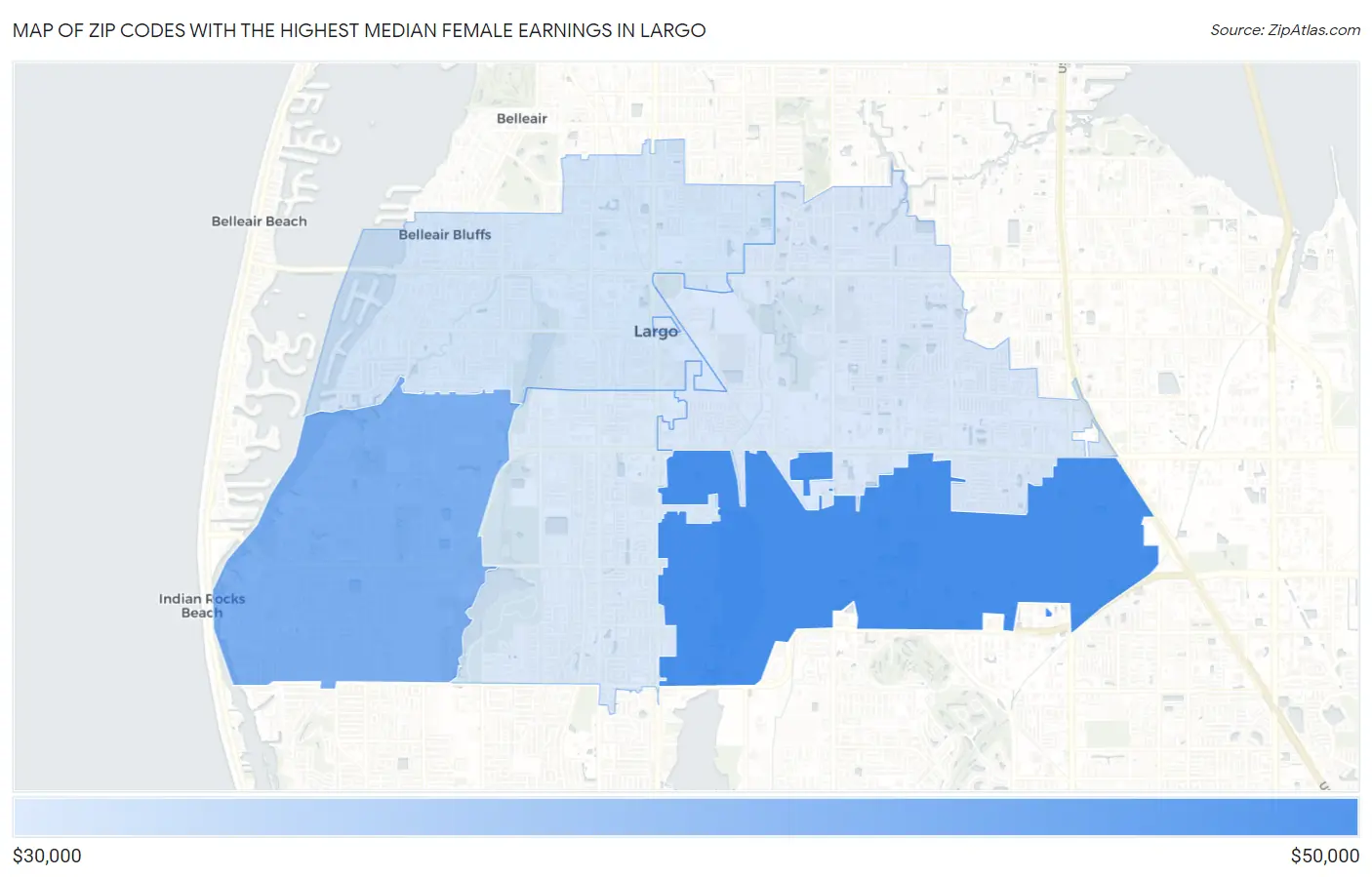 Zip Codes with the Highest Median Female Earnings in Largo Map