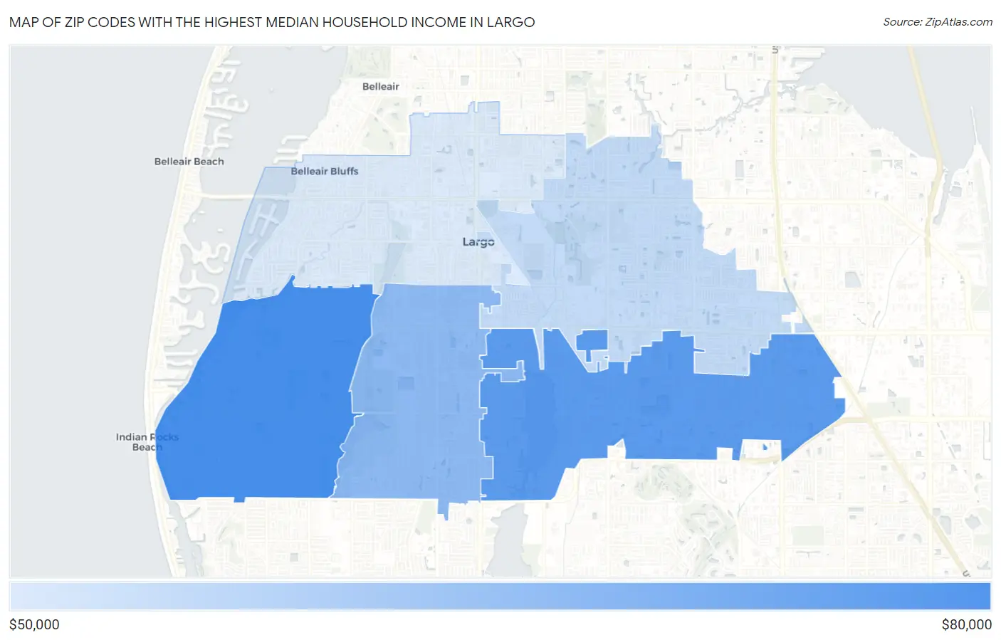 Zip Codes with the Highest Median Household Income in Largo Map