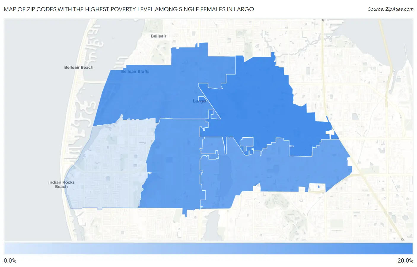 Zip Codes with the Highest Poverty Level Among Single Females in Largo Map