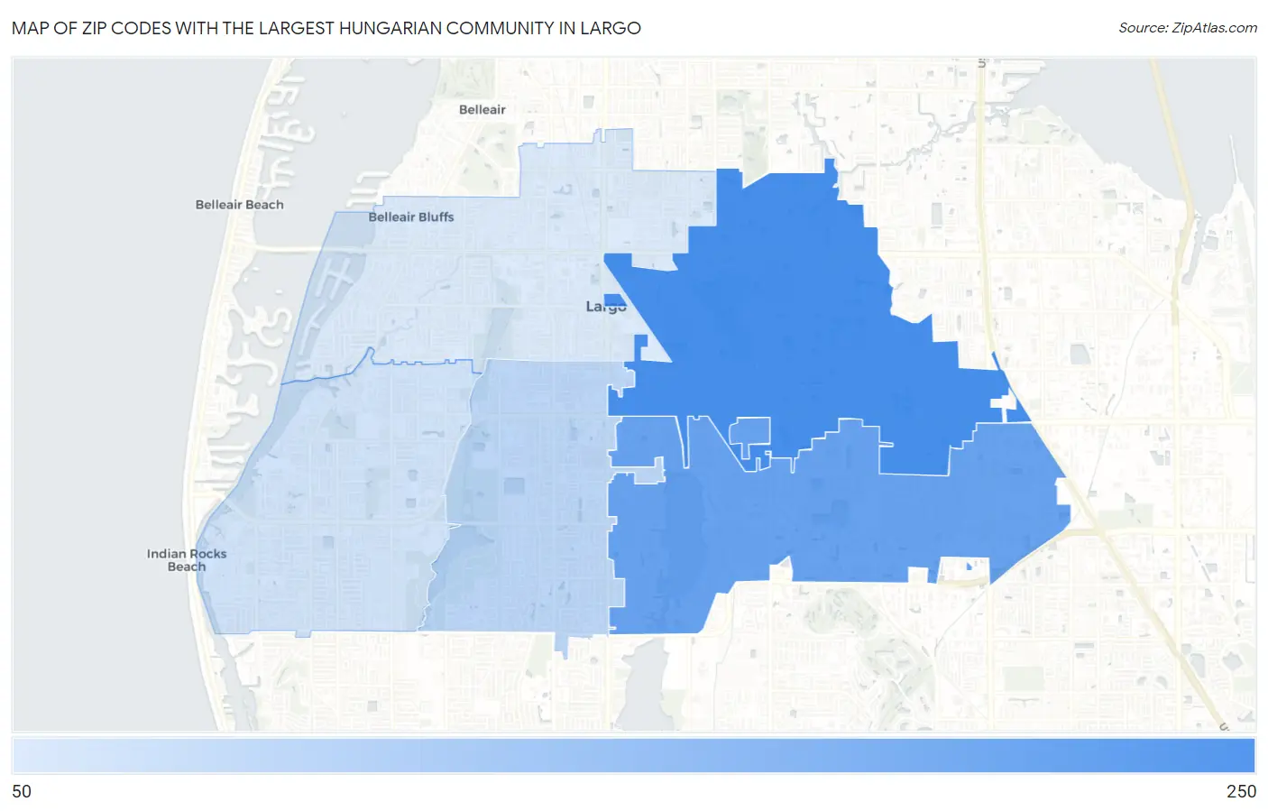 Zip Codes with the Largest Hungarian Community in Largo Map