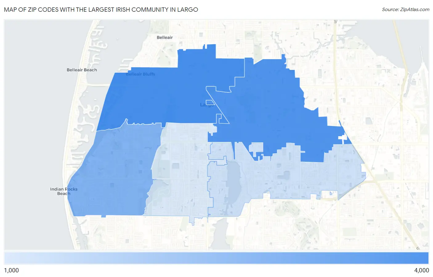 Zip Codes with the Largest Irish Community in Largo Map