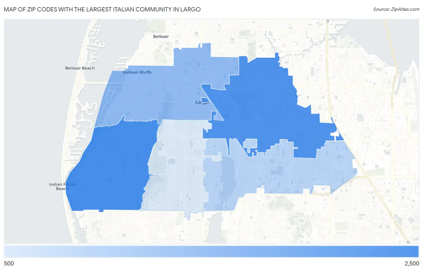 Zip Codes with the Largest Italian Community in Largo Map