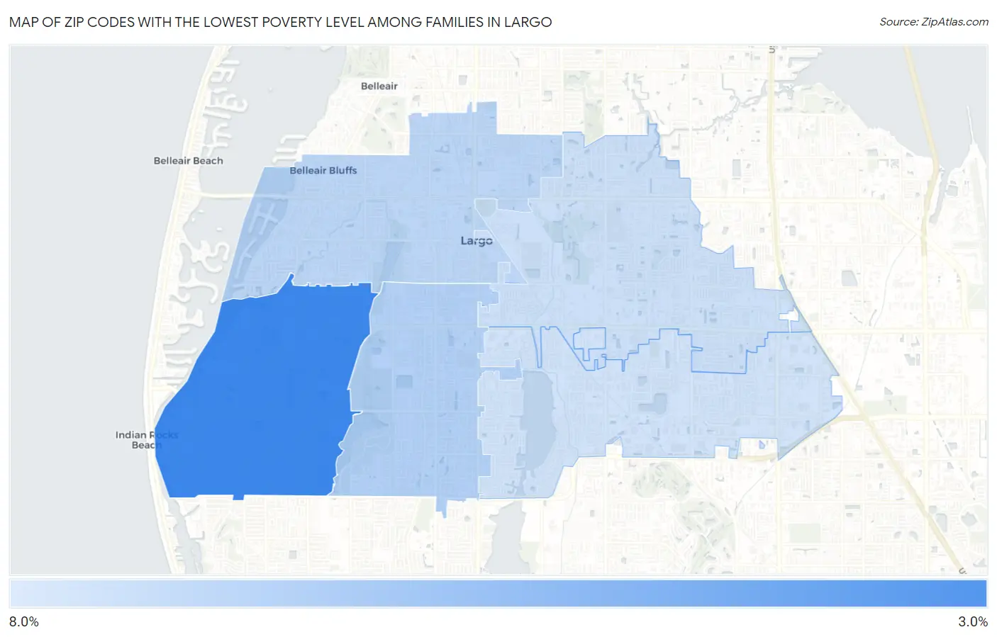 Zip Codes with the Lowest Poverty Level Among Families in Largo Map