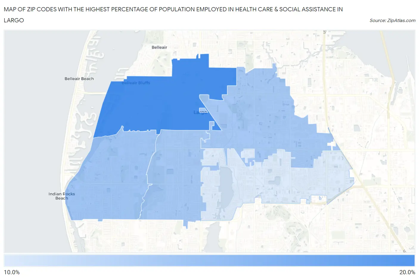 Zip Codes with the Highest Percentage of Population Employed in Health Care & Social Assistance in Largo Map