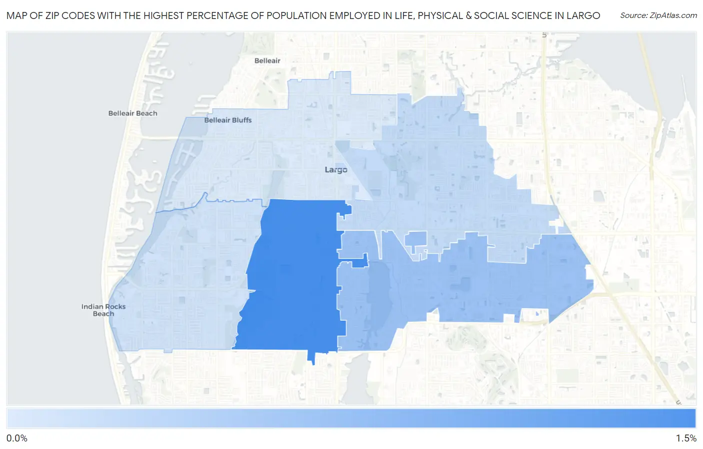 Zip Codes with the Highest Percentage of Population Employed in Life, Physical & Social Science in Largo Map