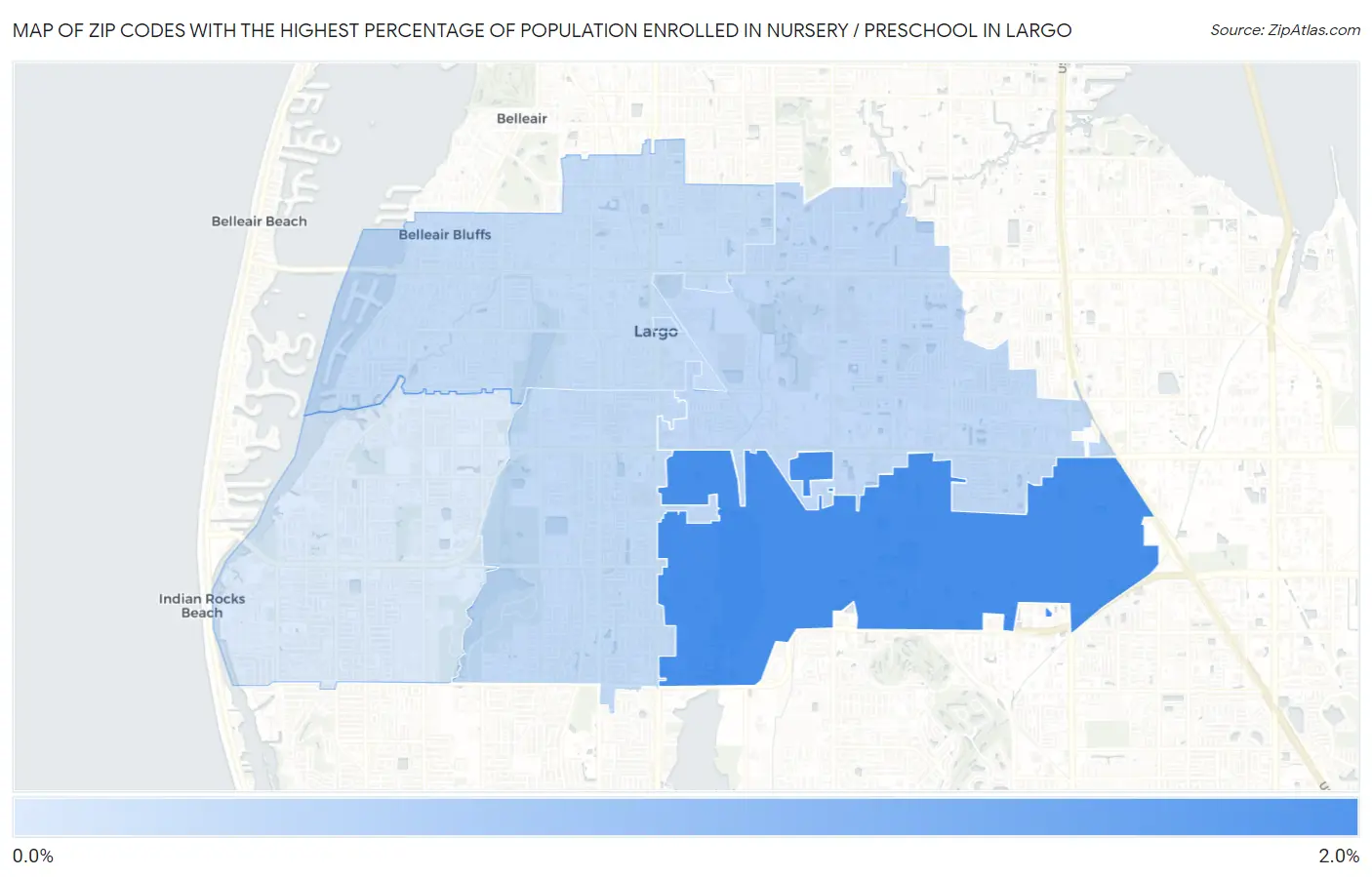 Zip Codes with the Highest Percentage of Population Enrolled in Nursery / Preschool in Largo Map