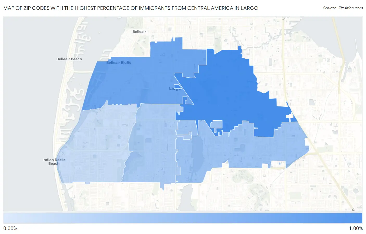 Zip Codes with the Highest Percentage of Immigrants from Central America in Largo Map