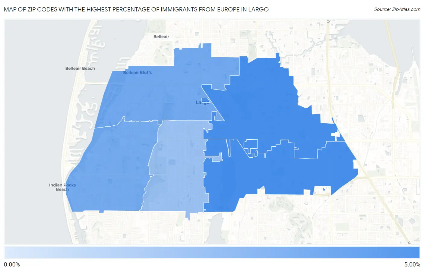 Zip Codes with the Highest Percentage of Immigrants from Europe in Largo Map