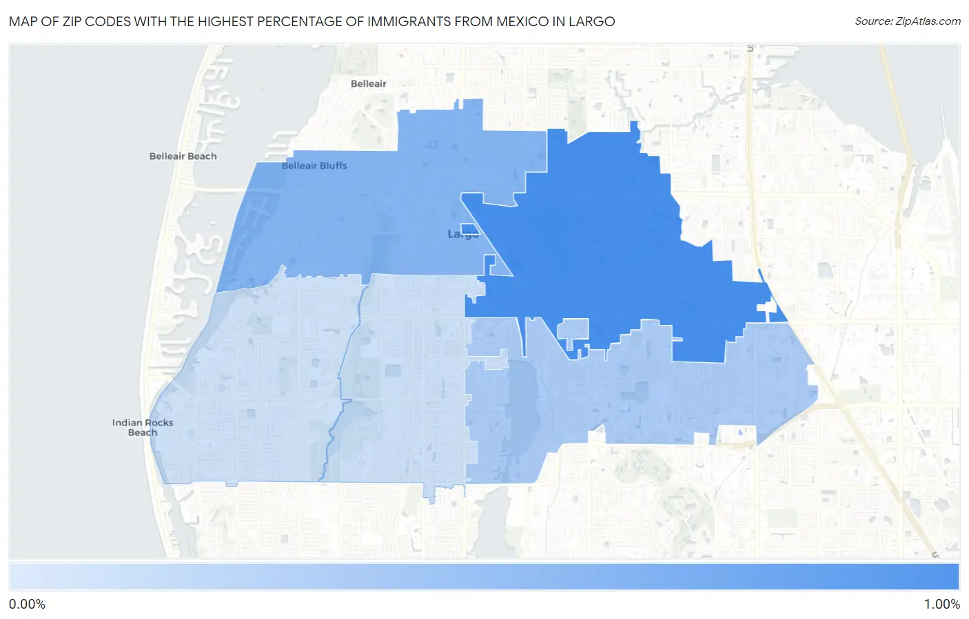 Zip Codes with the Highest Percentage of Immigrants from Mexico in Largo Map