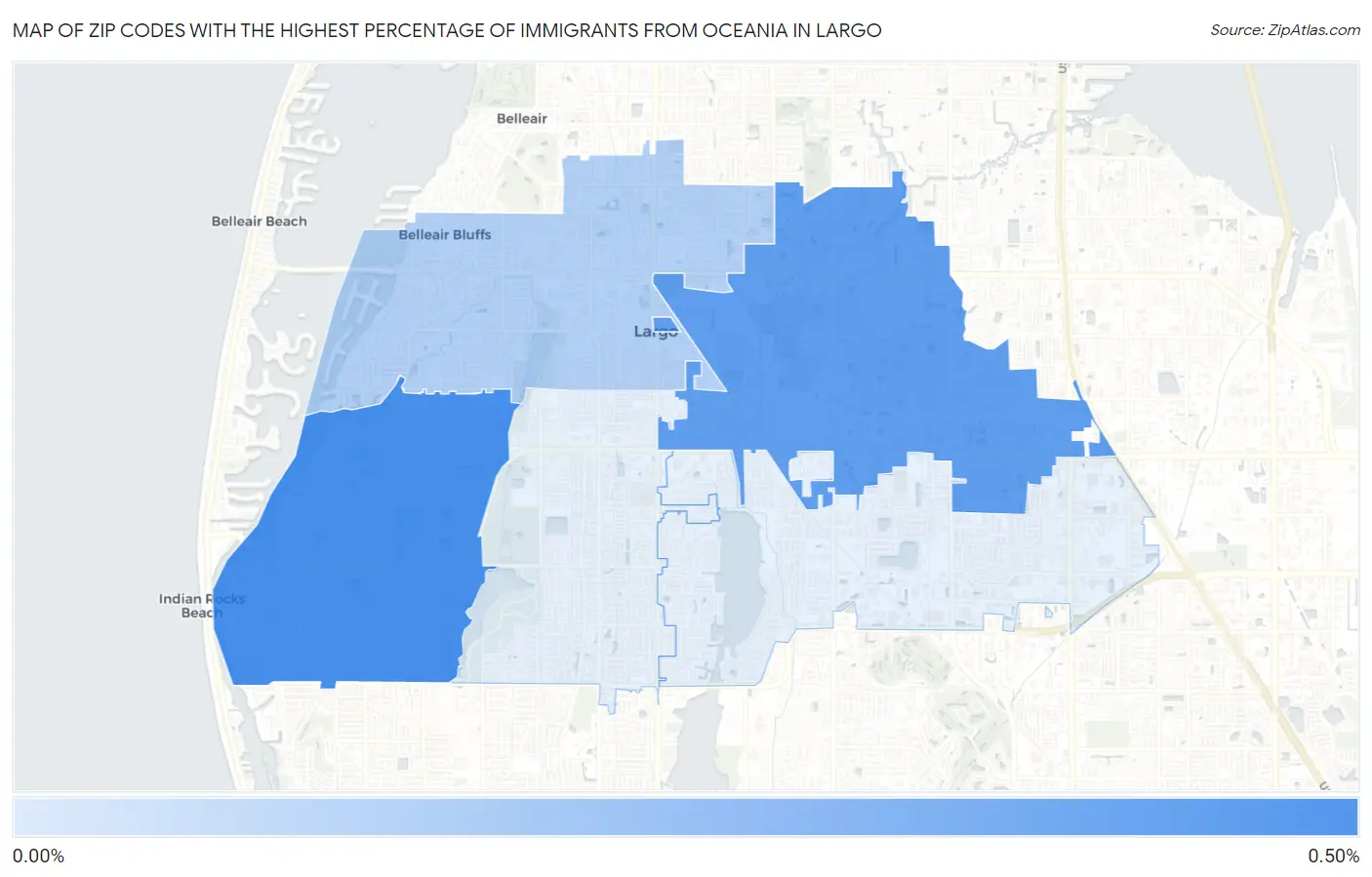Zip Codes with the Highest Percentage of Immigrants from Oceania in Largo Map