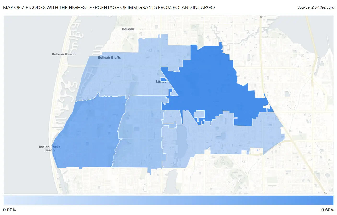 Zip Codes with the Highest Percentage of Immigrants from Poland in Largo Map