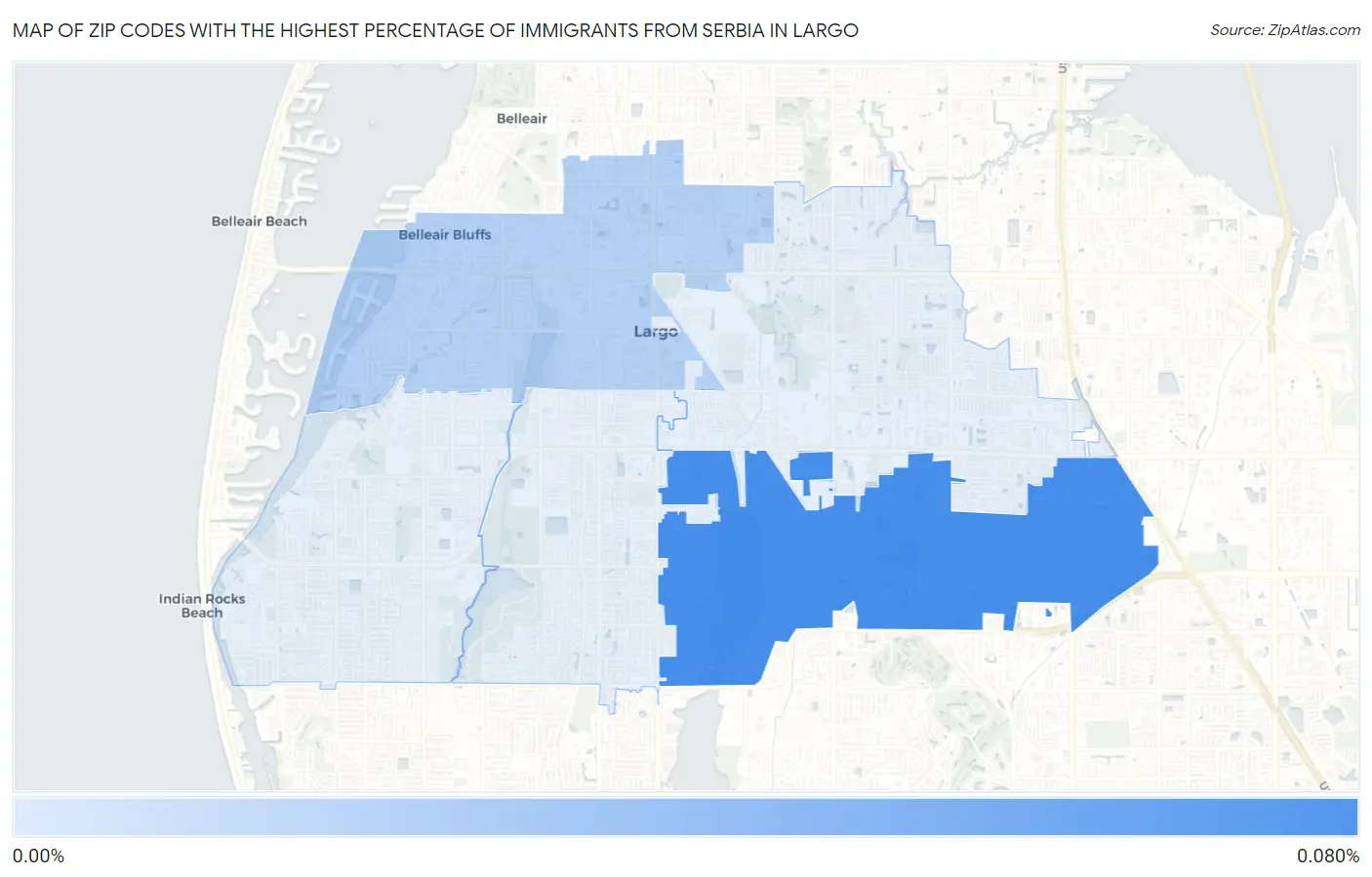 Zip Codes with the Highest Percentage of Immigrants from Serbia in Largo Map