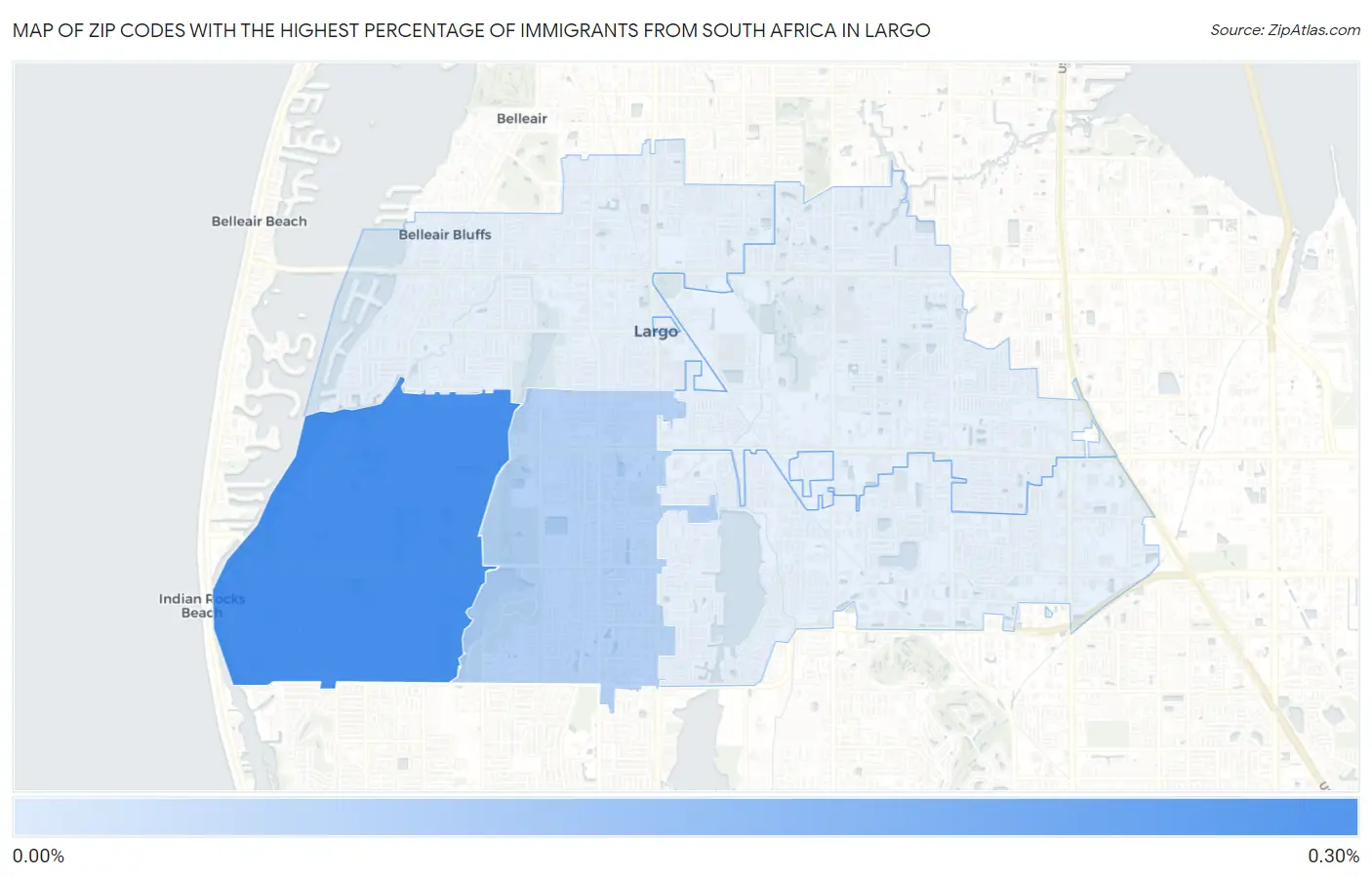 Zip Codes with the Highest Percentage of Immigrants from South Africa in Largo Map