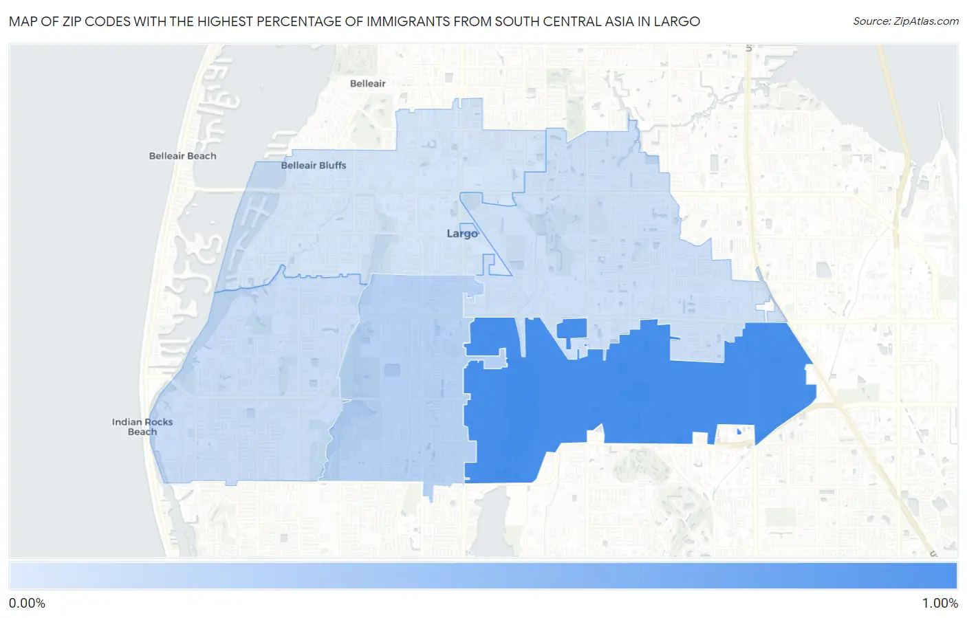 Zip Codes with the Highest Percentage of Immigrants from South Central Asia in Largo Map