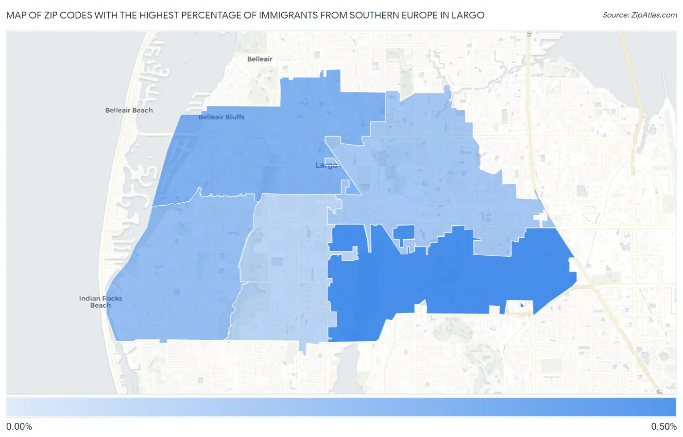 Zip Codes with the Highest Percentage of Immigrants from Southern Europe in Largo Map