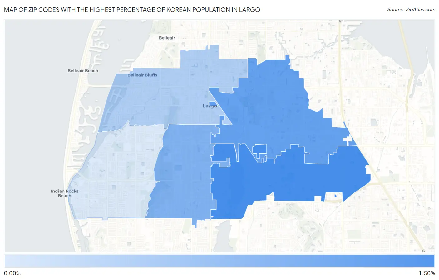 Zip Codes with the Highest Percentage of Korean Population in Largo Map