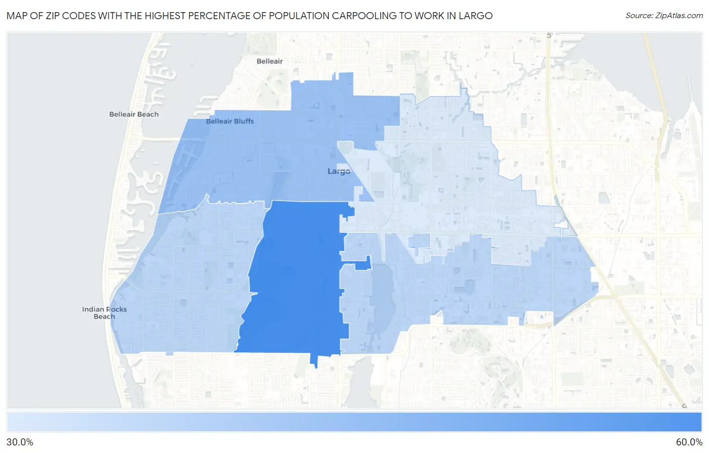 Zip Codes with the Highest Percentage of Population Carpooling to Work in Largo Map