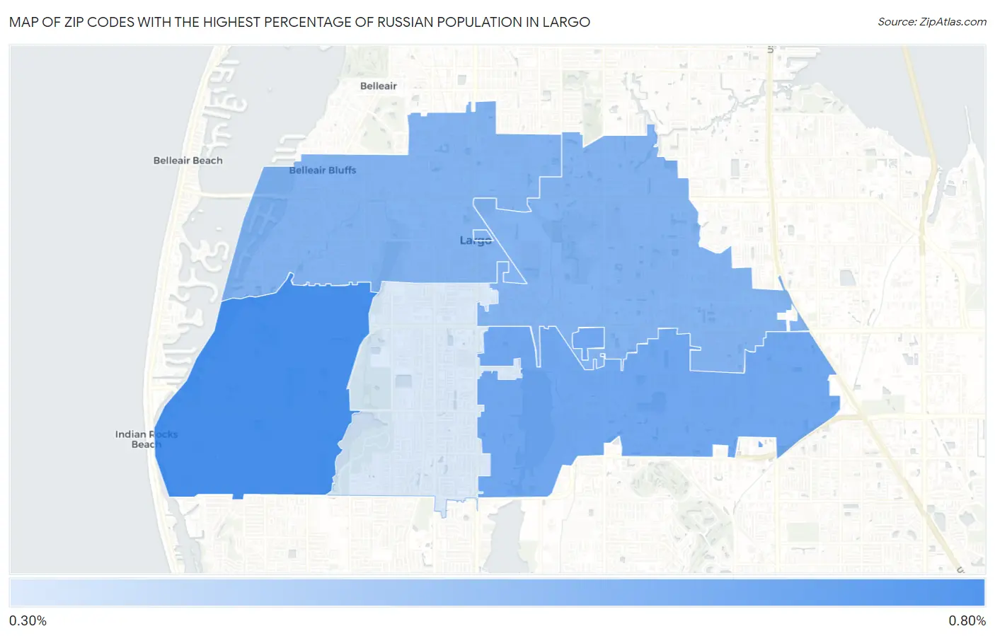 Zip Codes with the Highest Percentage of Russian Population in Largo Map