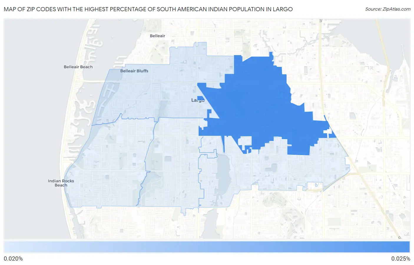 Zip Codes with the Highest Percentage of South American Indian Population in Largo Map