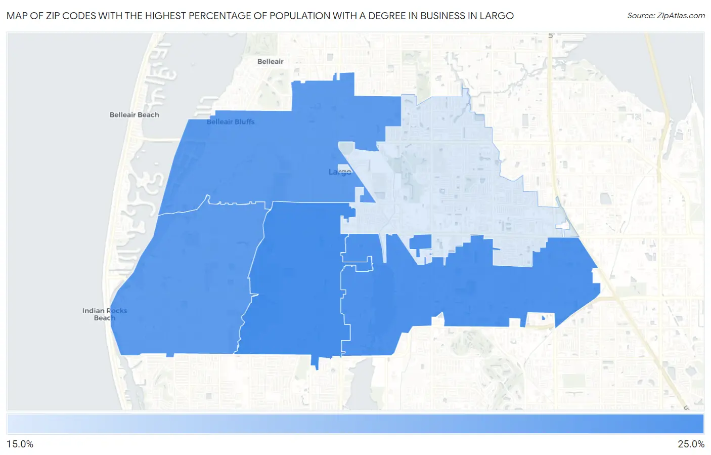 Zip Codes with the Highest Percentage of Population with a Degree in Business in Largo Map