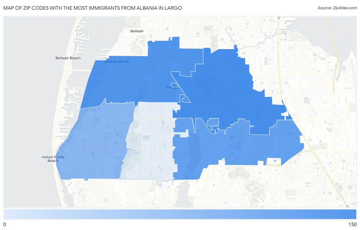 Zip Codes with the Most Immigrants from Albania in Largo Map