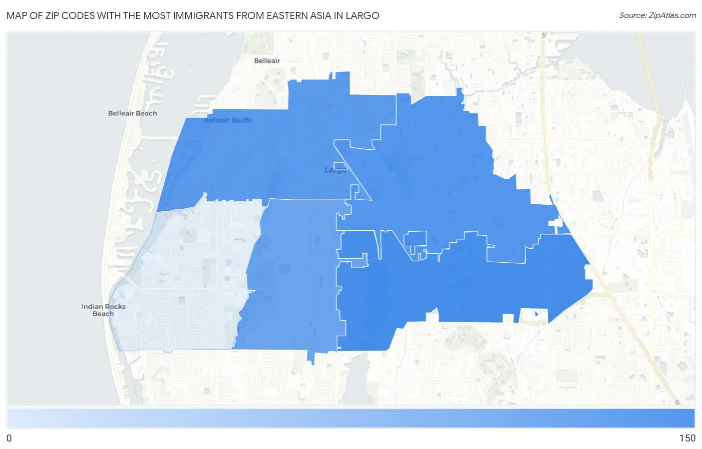 Zip Codes with the Most Immigrants from Eastern Asia in Largo Map