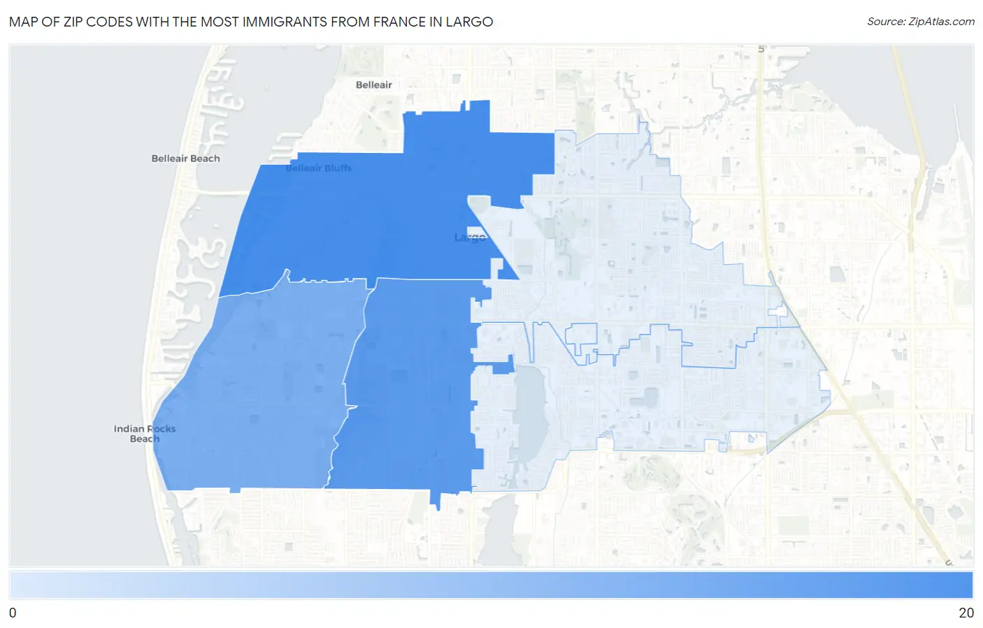 Zip Codes with the Most Immigrants from France in Largo Map