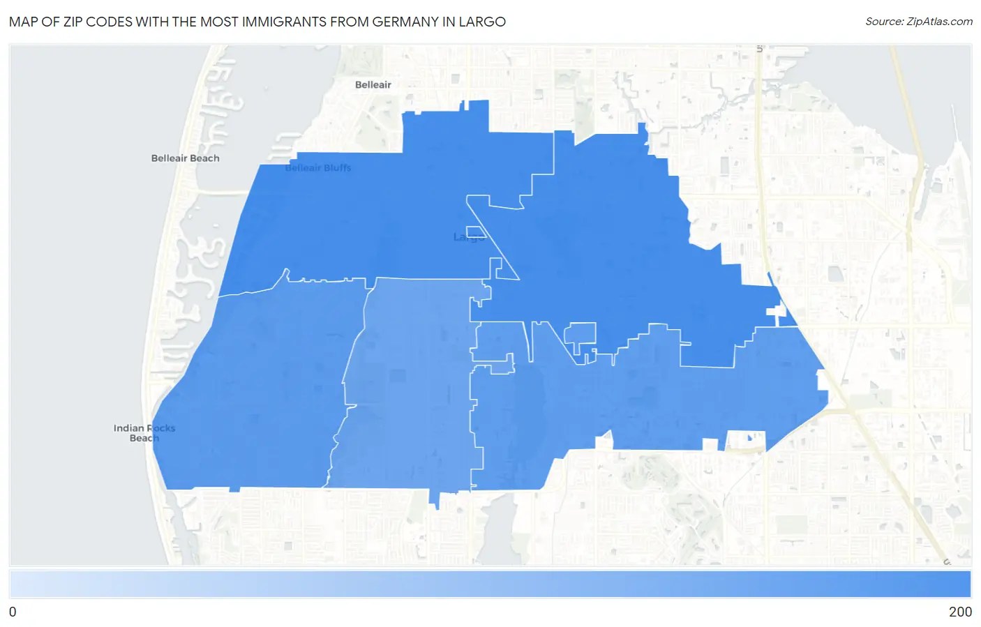 Zip Codes with the Most Immigrants from Germany in Largo Map