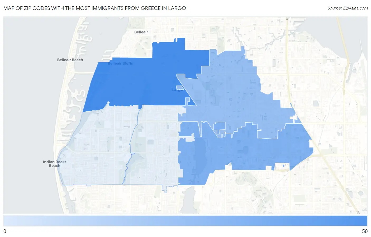 Zip Codes with the Most Immigrants from Greece in Largo Map