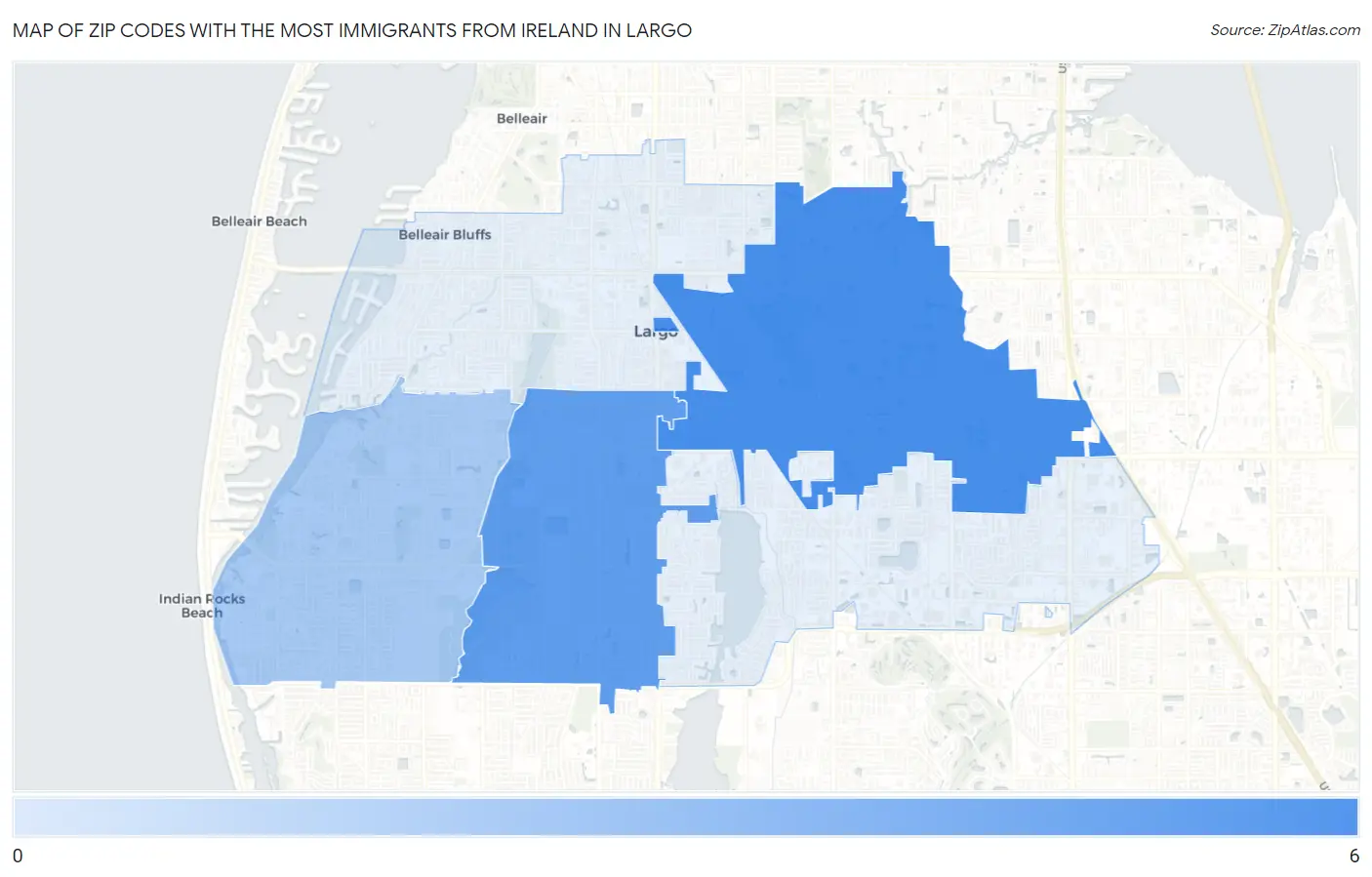 Zip Codes with the Most Immigrants from Ireland in Largo Map