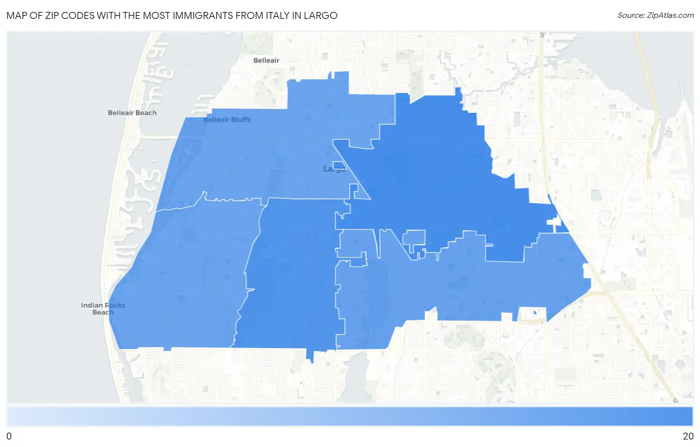 Zip Codes with the Most Immigrants from Italy in Largo Map
