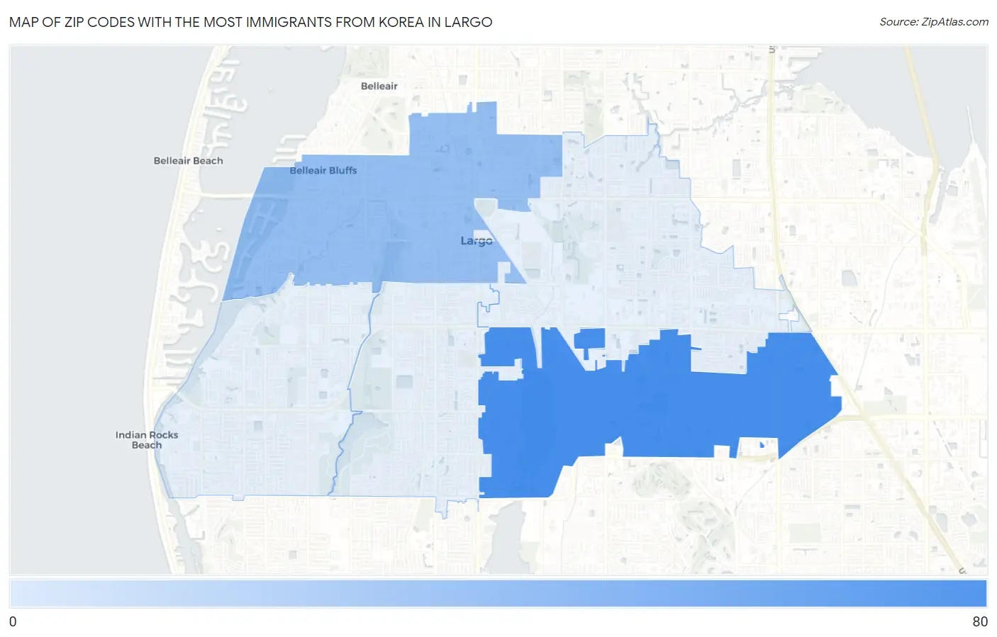 Zip Codes with the Most Immigrants from Korea in Largo Map