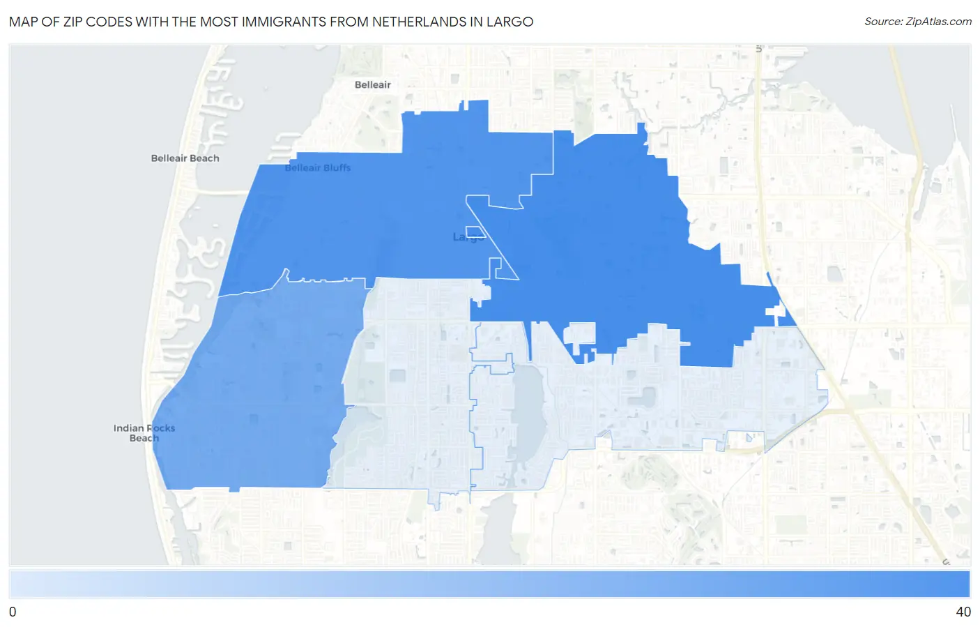 Zip Codes with the Most Immigrants from Netherlands in Largo Map