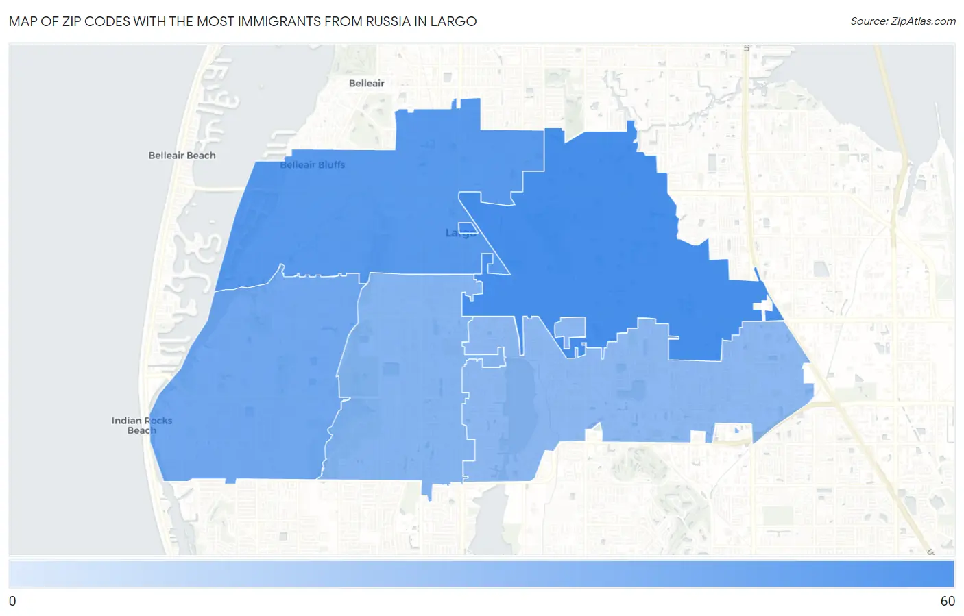 Zip Codes with the Most Immigrants from Russia in Largo Map