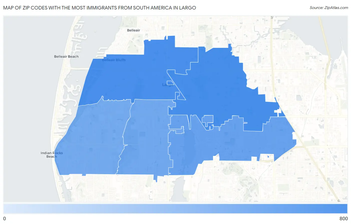 Zip Codes with the Most Immigrants from South America in Largo Map