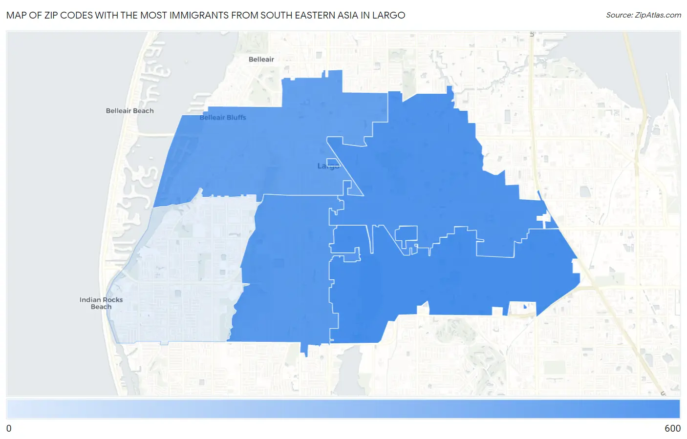 Zip Codes with the Most Immigrants from South Eastern Asia in Largo Map